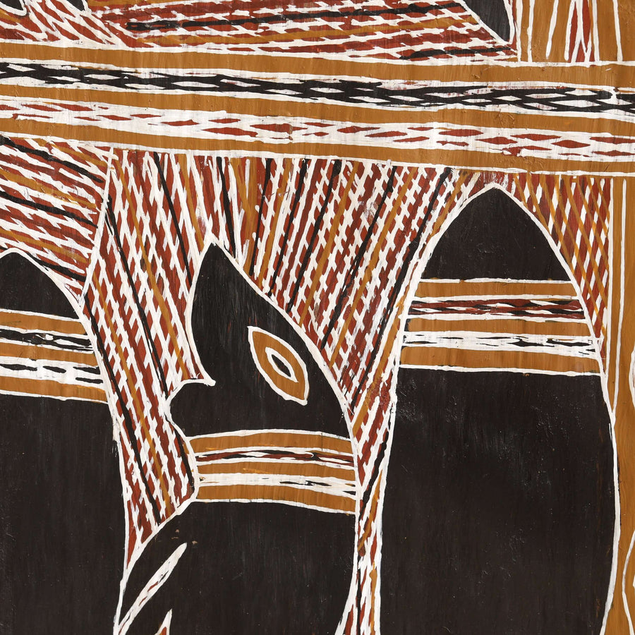 Aboriginal Artwork by Binamburrŋu Wirrpanda, Djunuŋgayaŋu, 175x51cm Bark