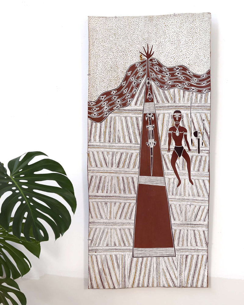 Aboriginal Artwork by Burrŋanydji #2 Gaykamaŋu, Wuyal, 134x58cm Bark
