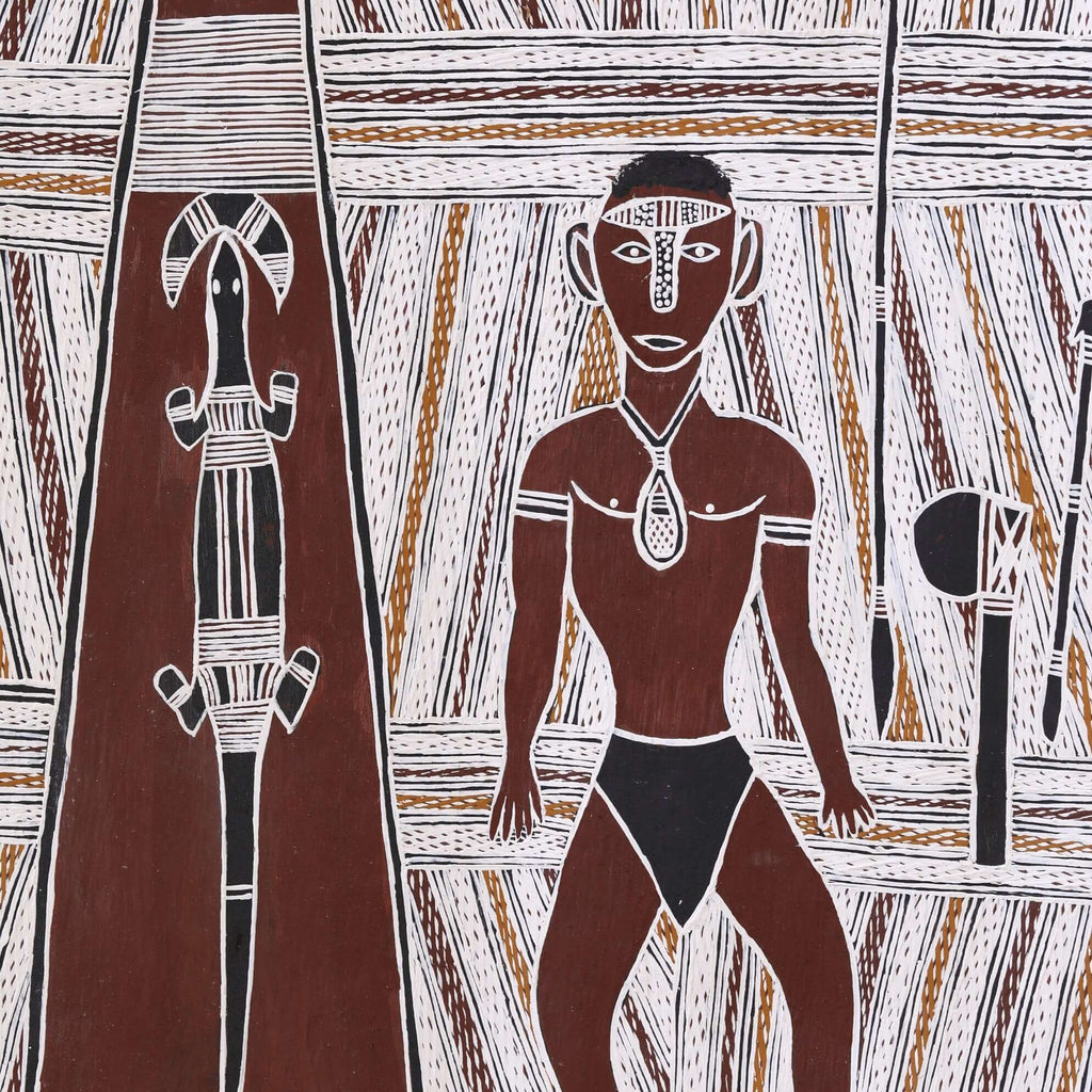 Aboriginal Artwork by Burrŋanydji #2 Gaykamaŋu, Wuyal, 134x58cm Bark