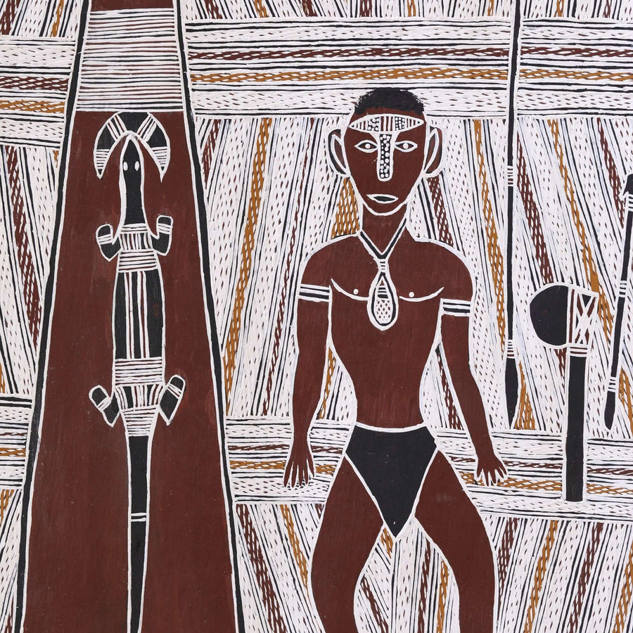 Aboriginal Artwork by Burrŋanydji #2 Gaykamaŋu, Wuyal, 134x58cm Bark