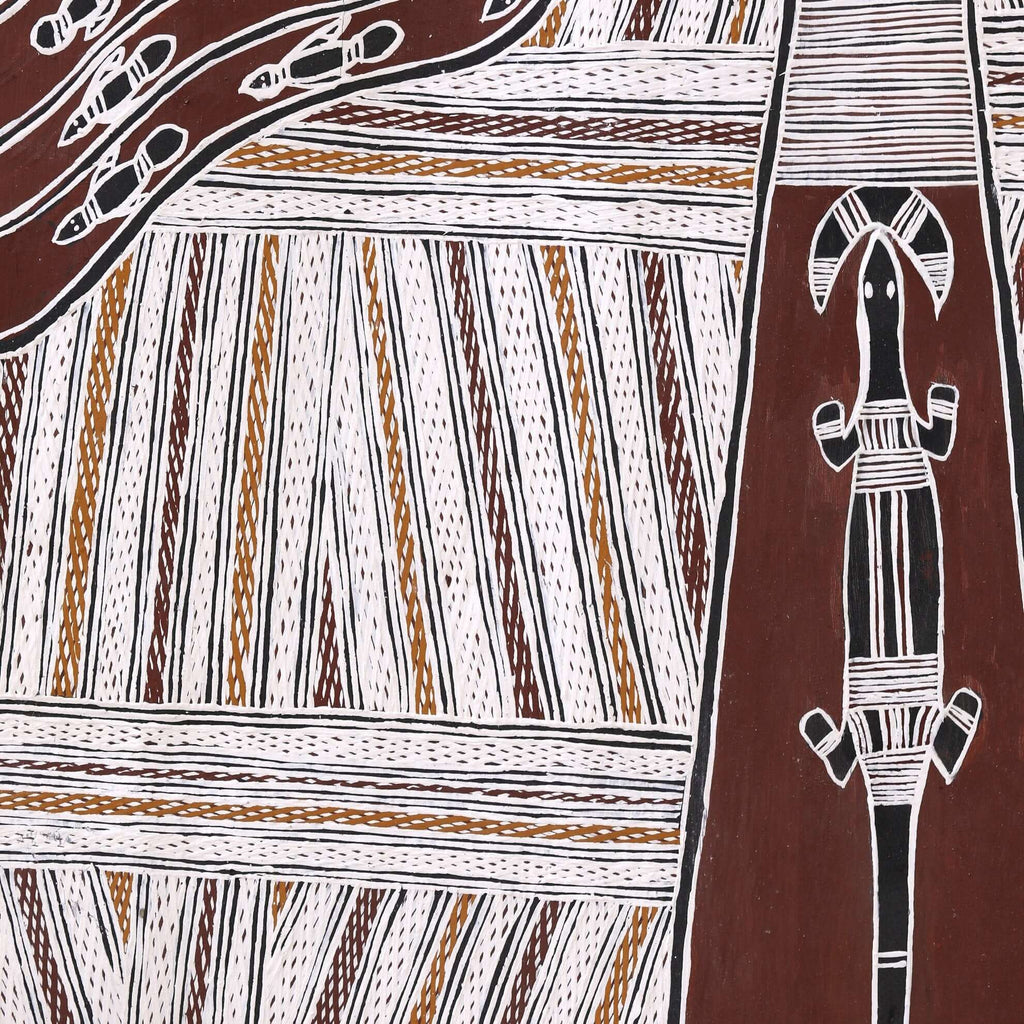Aboriginal Artwork by Burrŋanydji #2 Gaykamaŋu, Wuyal, 134x58cm Bark