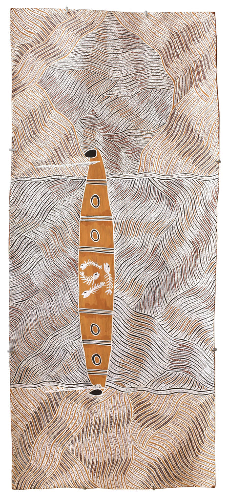 Aboriginal Artwork by Buwatpuy Gumana Michael, Yingapungapu, 125x54cm Bark