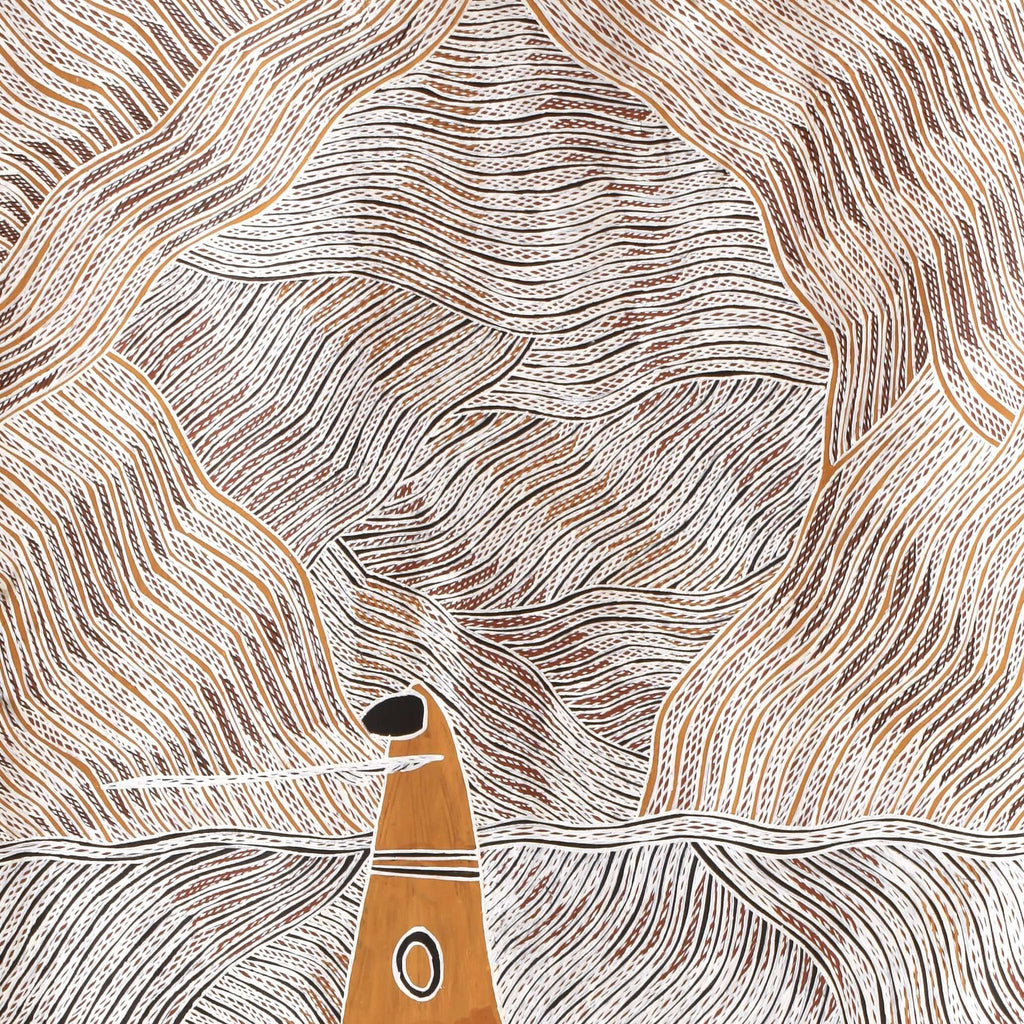 Aboriginal Artwork by Buwatpuy Gumana Michael, Yingapungapu, 125x54cm Bark
