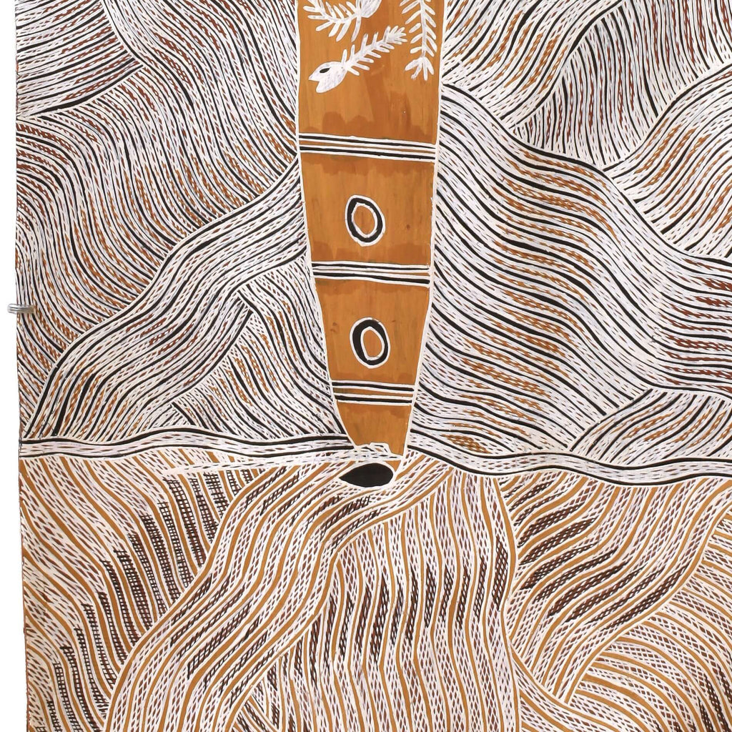 Aboriginal Artwork by Buwatpuy Gumana Michael, Yingapungapu, 125x54cm Bark