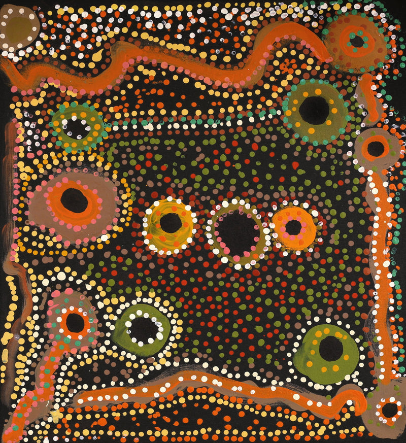 Aboriginal Artwork by Cassaria Young Hogan, Bush Trip, 61x55cm