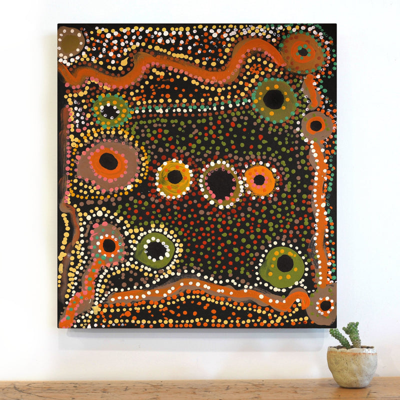 Aboriginal Artwork by Cassaria Young Hogan, Bush Trip, 61x55cm