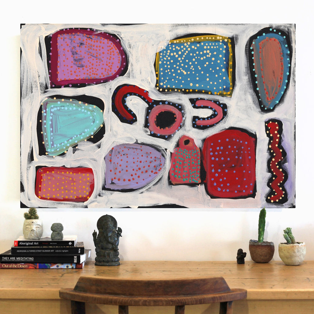 Aboriginal Artwork by Cassaria Young Hogan, Bush Trip, 91x61cm