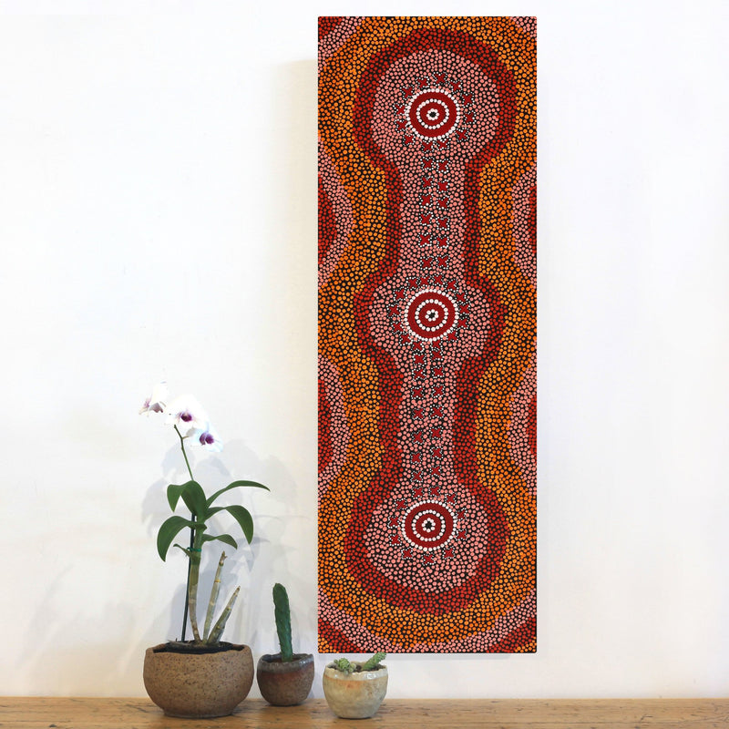 Aboriginal Artwork by Chriselda Nungarrayi Ross, Ngatijirri Jukurrpa (Budgerigar Dreaming), 91x30cm