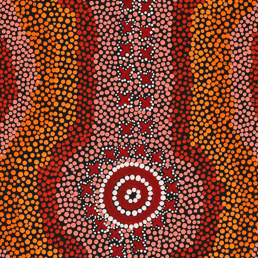 Aboriginal Artwork by Chriselda Nungarrayi Ross, Ngatijirri Jukurrpa (Budgerigar Dreaming), 91x30cm