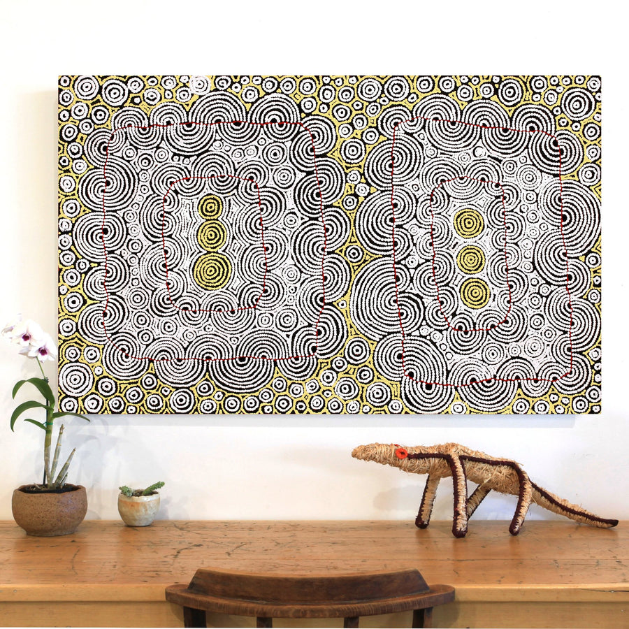 Aboriginal Artwork by Christine Nakamarra Curtis, Mina Mina Jukurrpa, 122x76cm