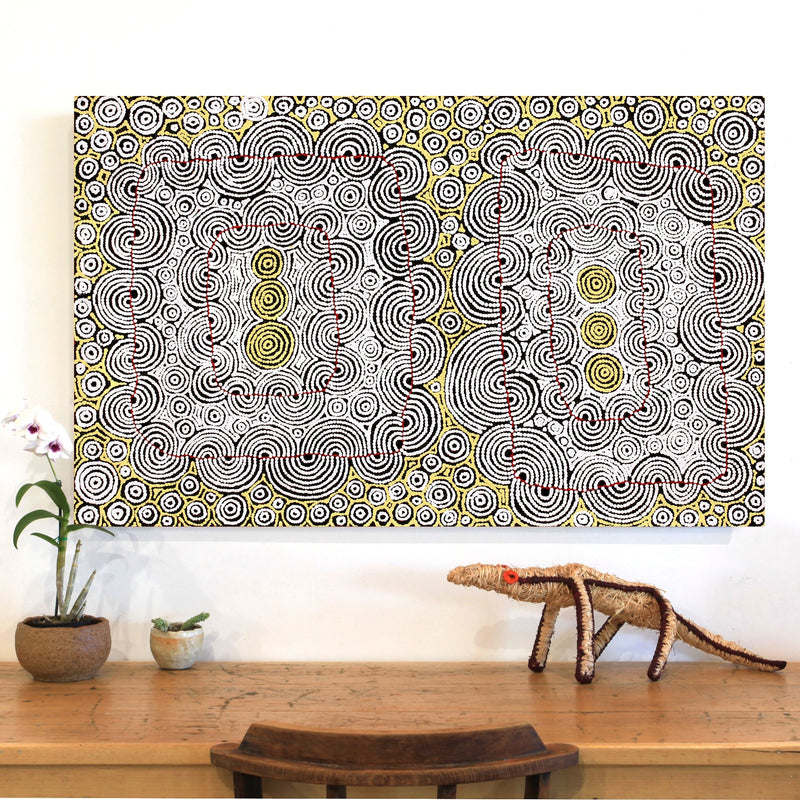 Aboriginal Artwork by Christine Nakamarra Curtis, Mina Mina Jukurrpa, 122x76cm