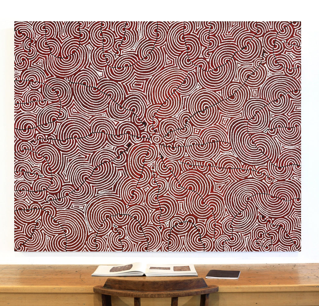 Aboriginal Artwork by Christine Nakamarra Curtis, Mina Mina Jukurrpa, 152x122cm