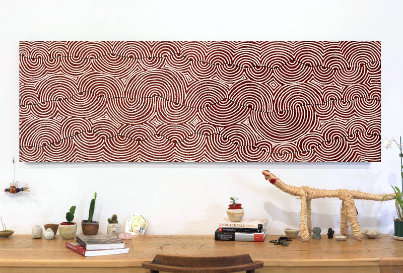 Aboriginal Artwork by Christine Nakamarra Curtis, Mina Mina Jukurrpa, 183x61cm