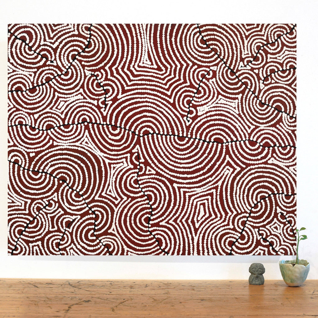 Aboriginal Artwork by Christine Nakamarra Curtis, Mina Mina Jukurrpa, 76x61cm