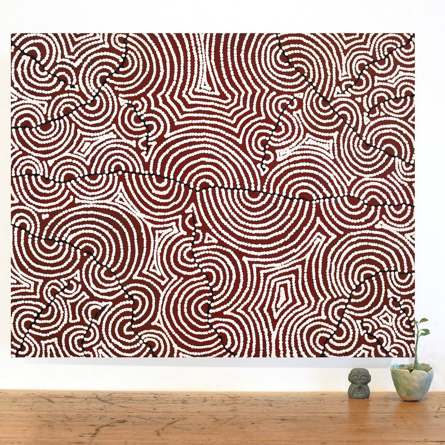 Aboriginal Artwork by Christine Nakamarra Curtis, Mina Mina Jukurrpa, 76x61cm