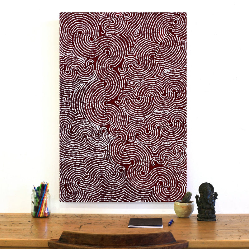 Aboriginal Artwork by Christine Nakamarra Curtis, Mina Mina Jukurrpa, 91x61cm