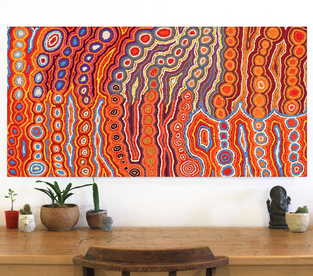 Aboriginal Art by Christine Napanangka Michaels, Lappi Lappi Jukurrpa, 122x61cm - ART ARK®