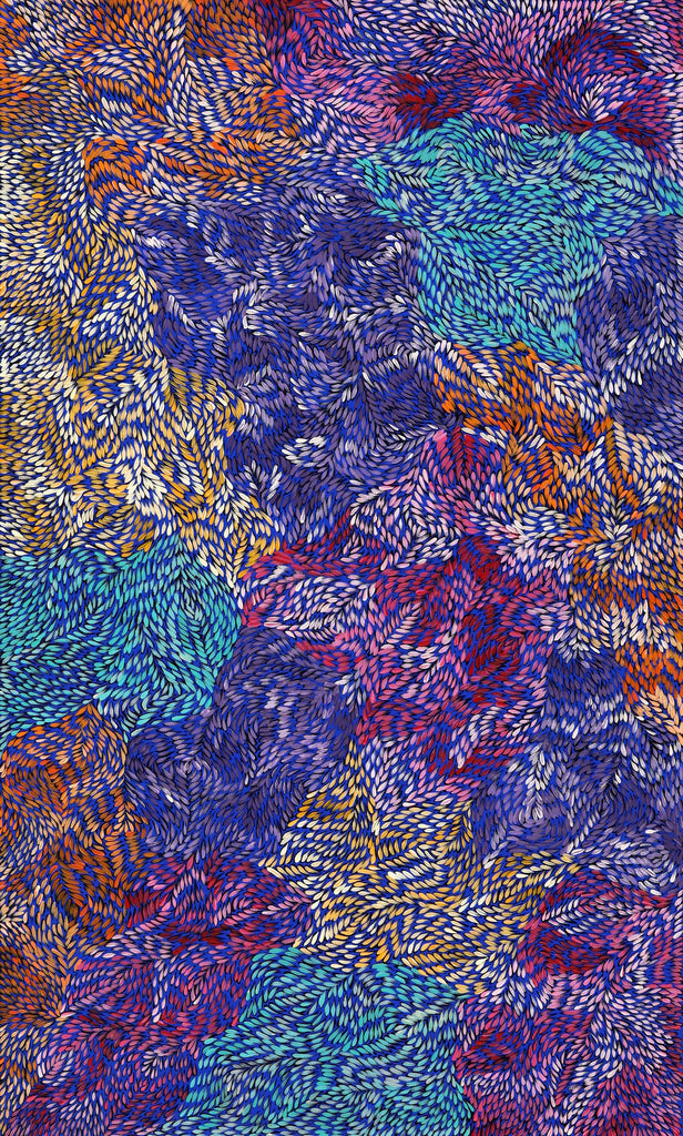 Aboriginal Artwork by Daphne Napurrula Marks, Yalka at Karrkurutinytja (Bush onion Dreaming at Lake Macdonald), 153x92cm