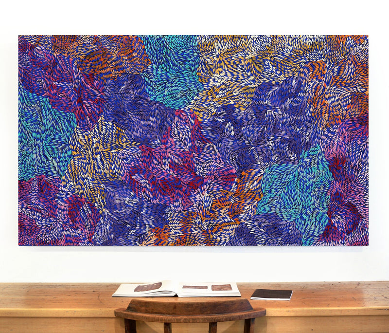 Aboriginal Artwork by Daphne Napurrula Marks, Yalka at Karrkurutinytja (Bush onion Dreaming at Lake Macdonald), 153x92cm