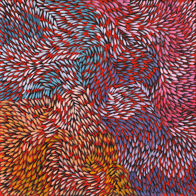 Aboriginal Artwork by Daphne Napurrula Marks, Yalka at Karrkurutinytja (Bush onion Dreaming at Lake Macdonald), 40x40cm