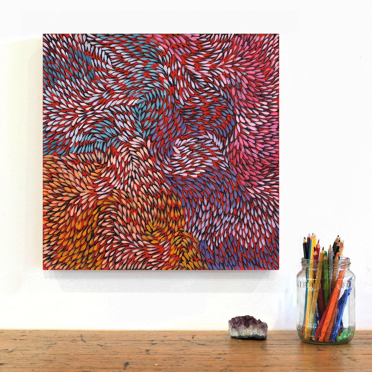 Aboriginal Art by Daphne Napurrula Marks, Yalka at Karrkurutinytja (Bush onion Dreaming at Lake Macdonald), 40x40cm - ART ARK®