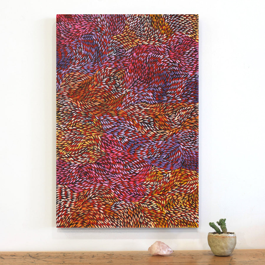 Aboriginal Artwork by Daphne Napurrula Marks, Yalka at Karrkurutinytja (Bush onion Dreaming at Lake Macdonald), 40x40cm