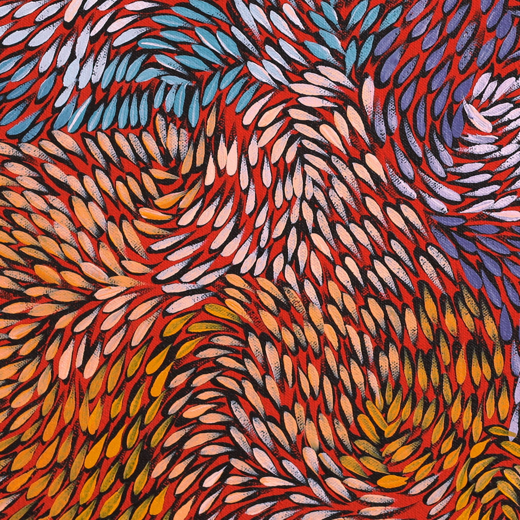 Aboriginal Artwork by Daphne Napurrula Marks, Yalka at Karrkurutinytja (Bush onion Dreaming at Lake Macdonald), 40x40cm