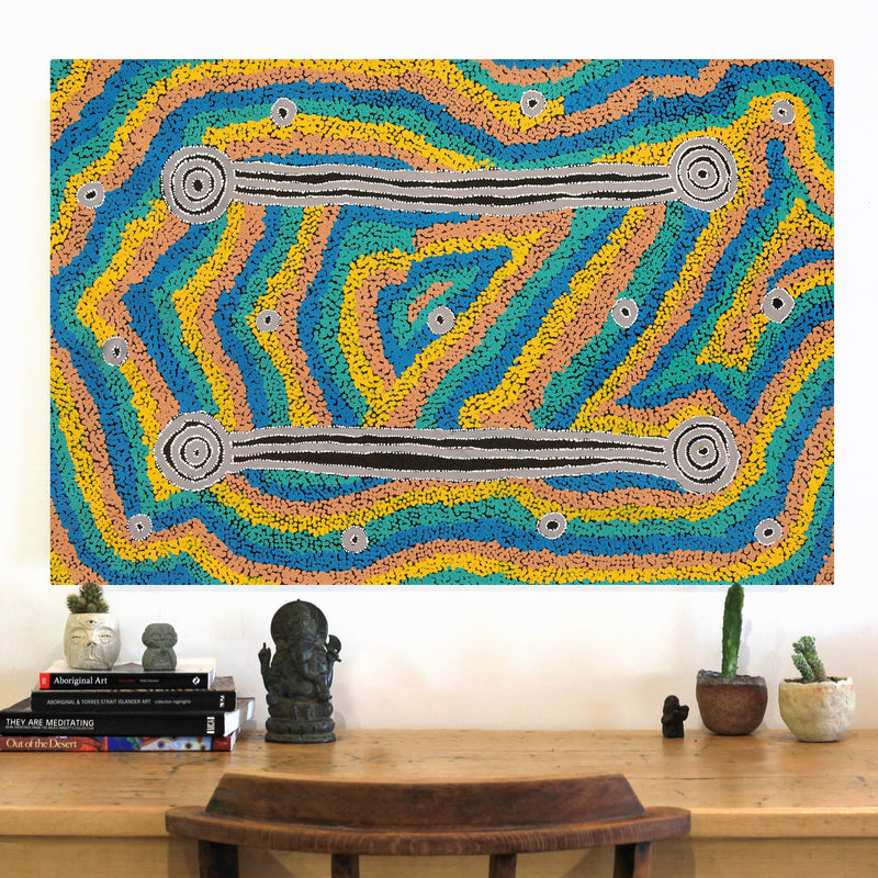 Aboriginal Artwork by Delena Napaljarri Turner, Pikilyi Jukurrpa (Vaughan Springs Dreaming), 91x61cm