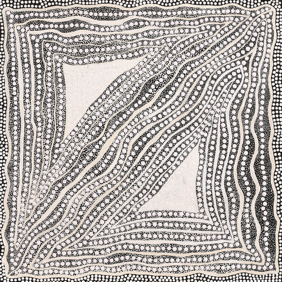 Aboriginal Artwork by Delvene Napangardi Langdon, Wanakiji Jukurrpa (Bush Tomato Dreaming), 46x46cm