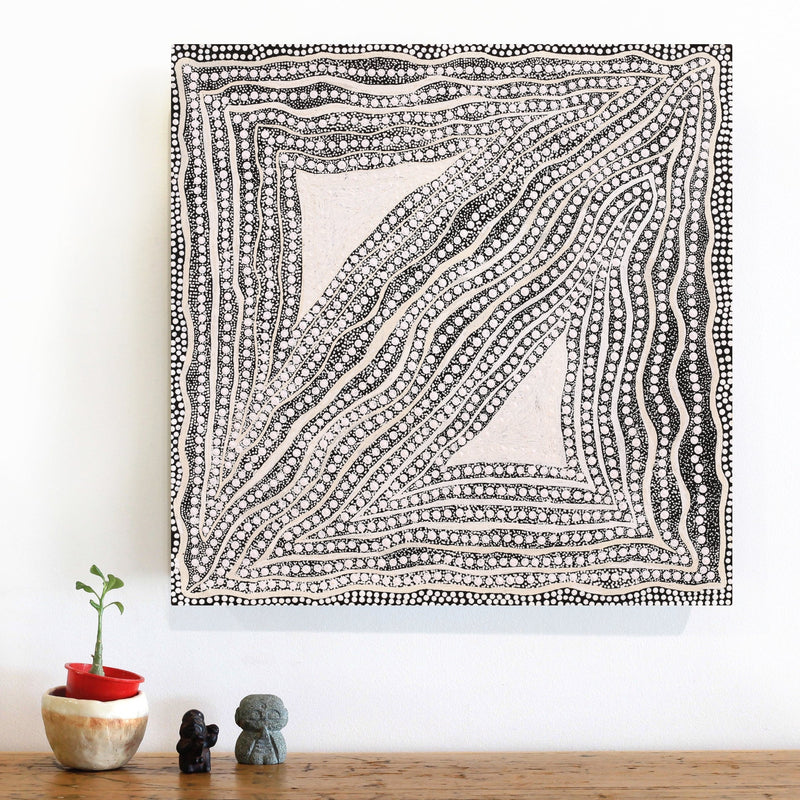 Aboriginal Artwork by Delvene Napangardi Langdon, Wanakiji Jukurrpa (Bush Tomato Dreaming), 46x46cm