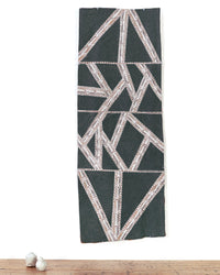 Aboriginal Artwork by Dhambit #2 Wanambi, Guḏultja with sand from Yalanba, 111x41cm Bark