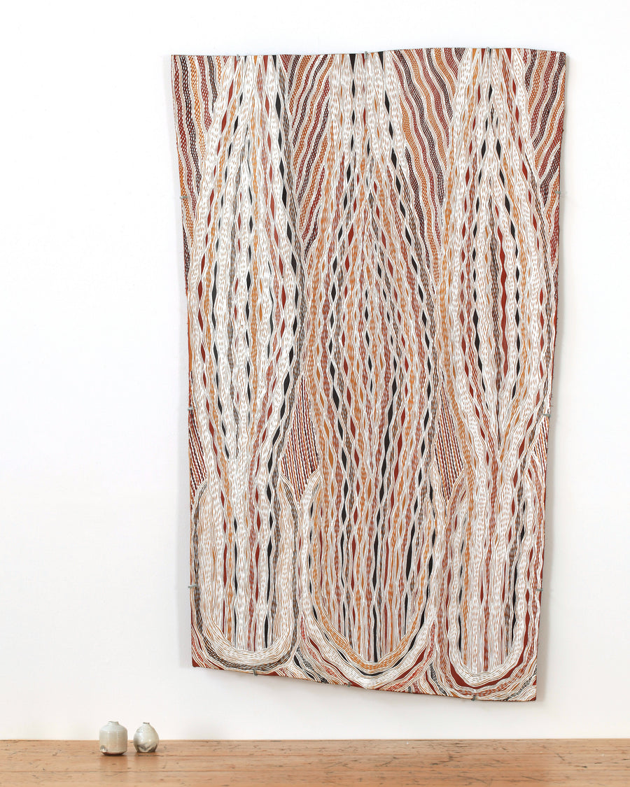 Aboriginal Artwork by Djambawa Marawili AM, Gurtha, 128x75cm Bark