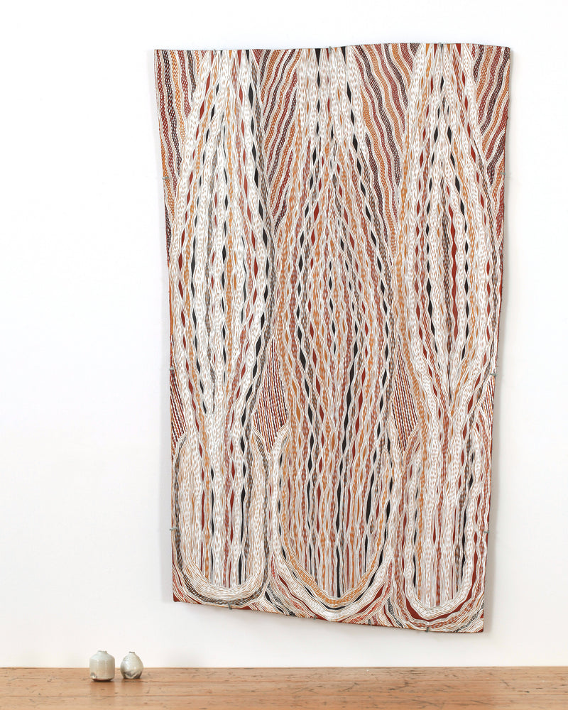 Aboriginal Artwork by Djambawa Marawili AM, Gurtha, 128x75cm Bark
