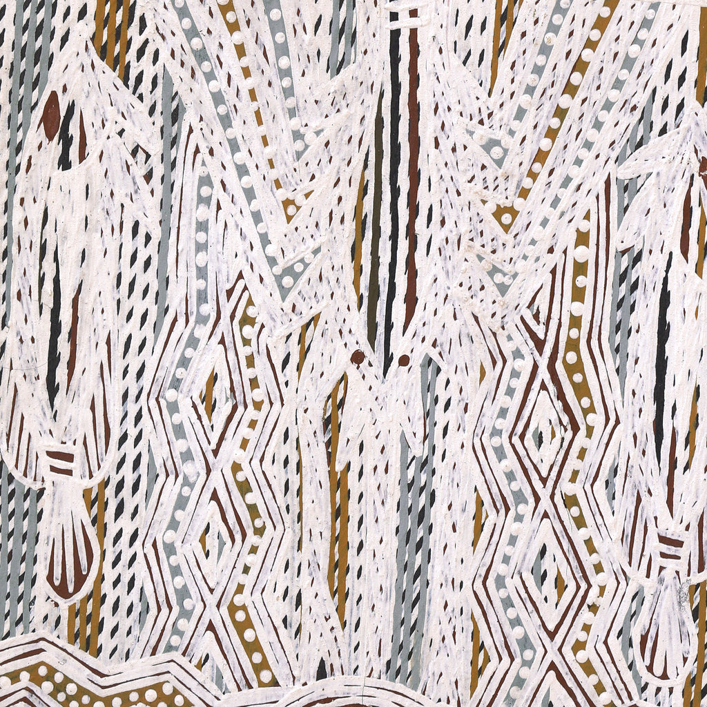 Aboriginal Artwork by Djirrirra Wunuŋmurra Yukuwa, Buyku, 122x33cm Bark