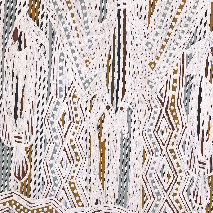 Aboriginal Artwork by Djirrirra Wunuŋmurra Yukuwa, Buyku, 122x33cm Bark
