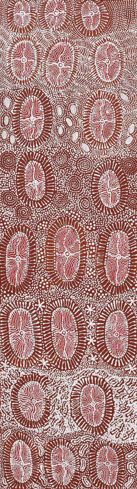 Aboriginal Artwork by Dulcie Nangala Frank, Ngarlkirdi Jukurrpa (Witchetty Grub Dreaming), 107x30cm