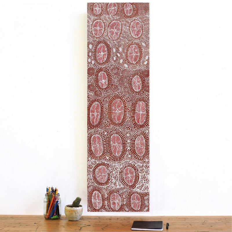 Aboriginal Artwork by Dulcie Nangala Frank, Ngarlkirdi Jukurrpa (Witchetty Grub Dreaming), 107x30cm