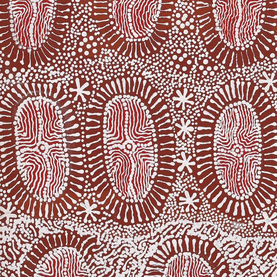 Aboriginal Artwork by Dulcie Nangala Frank, Ngarlkirdi Jukurrpa (Witchetty Grub Dreaming), 107x30cm