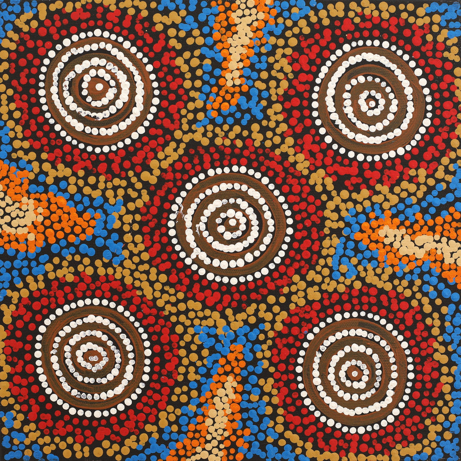 Aboriginal Artwork by Erica Napurrurla Ross, Janganpa Jukurrpa (Brush-tail Possum Dreaming)- Mawurrji, 30x30cm