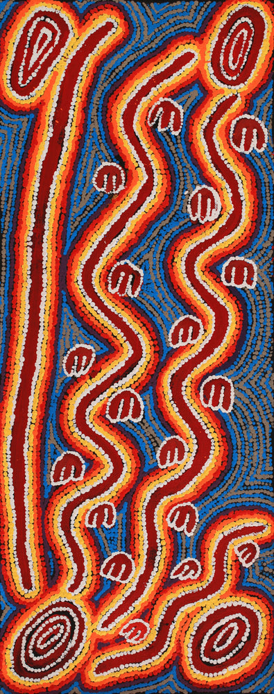 Aboriginal Artwork by Erica Napurrurla Ross, Janganpa Jukurrpa (Brush-tail Possum Dreaming)- Mawurrji, 76x30cm