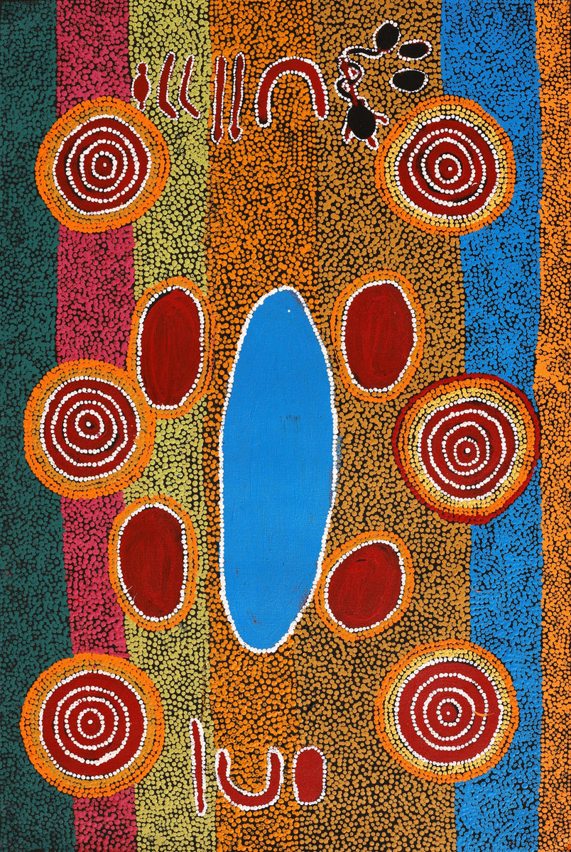 Aboriginal Art by Erica Napurrurla Ross,  Janganpa Jukurrpa (Brush-tail Possum Dreaming)-  Mawurrji, 91x61cm - ART ARK®