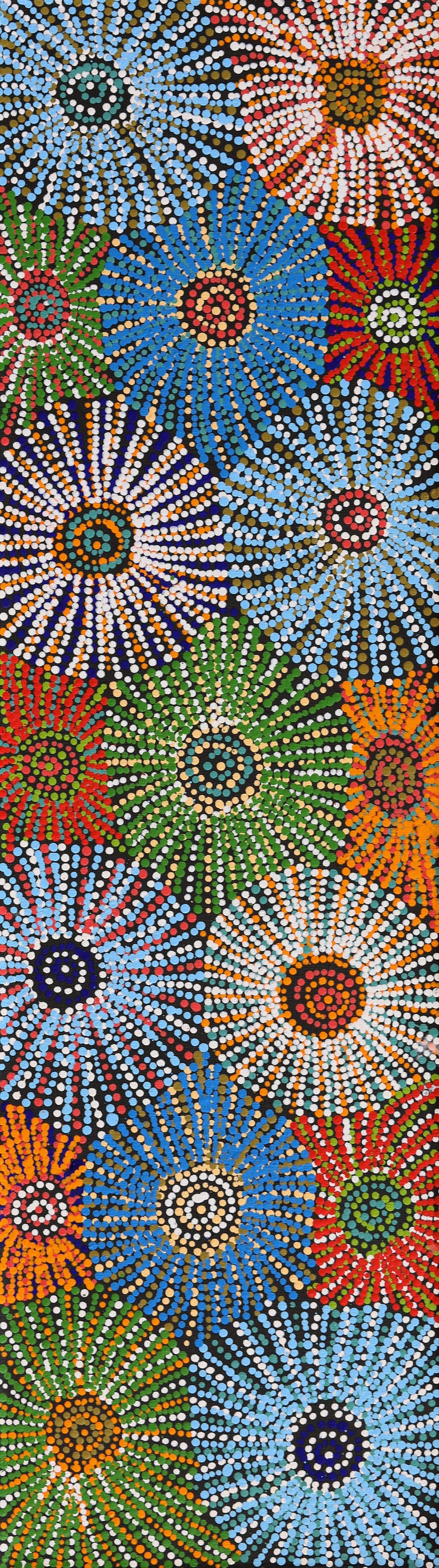 Aboriginal Artwork by Evelyn Nangala Robertson, Ngapa Jukurrpa (Water Dreaming) - Puyurru, 107x30cm