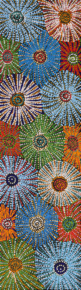 Aboriginal Artwork by Evelyn Nangala Robertson, Ngapa Jukurrpa (Water Dreaming) - Puyurru, 107x30cm