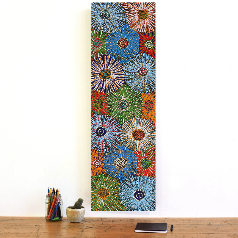 Aboriginal Artwork by Evelyn Nangala Robertson, Ngapa Jukurrpa (Water Dreaming) - Puyurru, 107x30cm