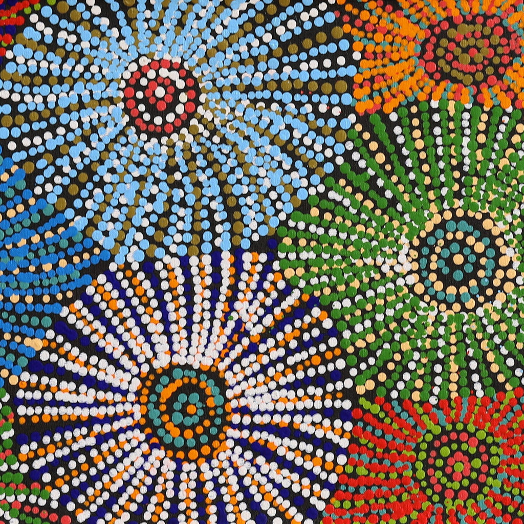Aboriginal Artwork by Evelyn Nangala Robertson, Ngapa Jukurrpa (Water Dreaming) - Puyurru, 107x30cm