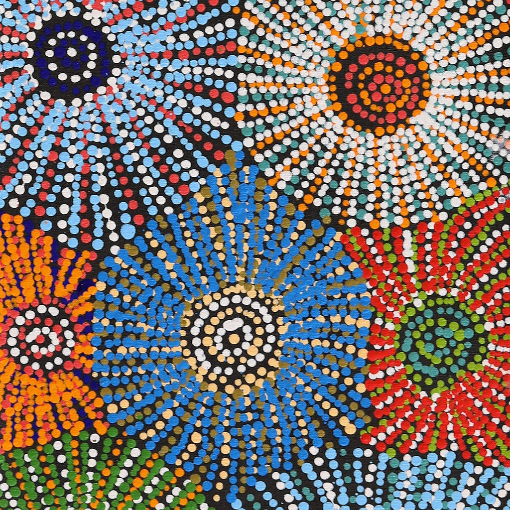 Aboriginal Artwork by Evelyn Nangala Robertson, Ngapa Jukurrpa (Water Dreaming) - Puyurru, 107x30cm