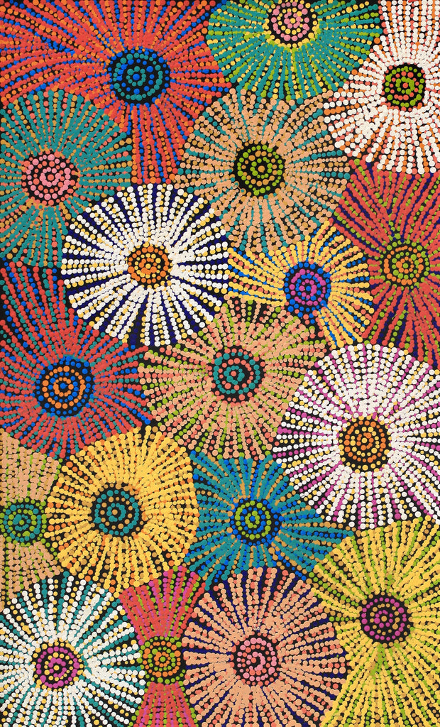Aboriginal Artwork by Evelyn Nangala Robertson, Ngapa Jukurrpa (Water Dreaming) - Puyurru, 76x46cm
