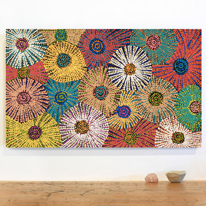 Aboriginal Artwork by Evelyn Nangala Robertson, Ngapa Jukurrpa (Water Dreaming) - Puyurru, 76x46cm