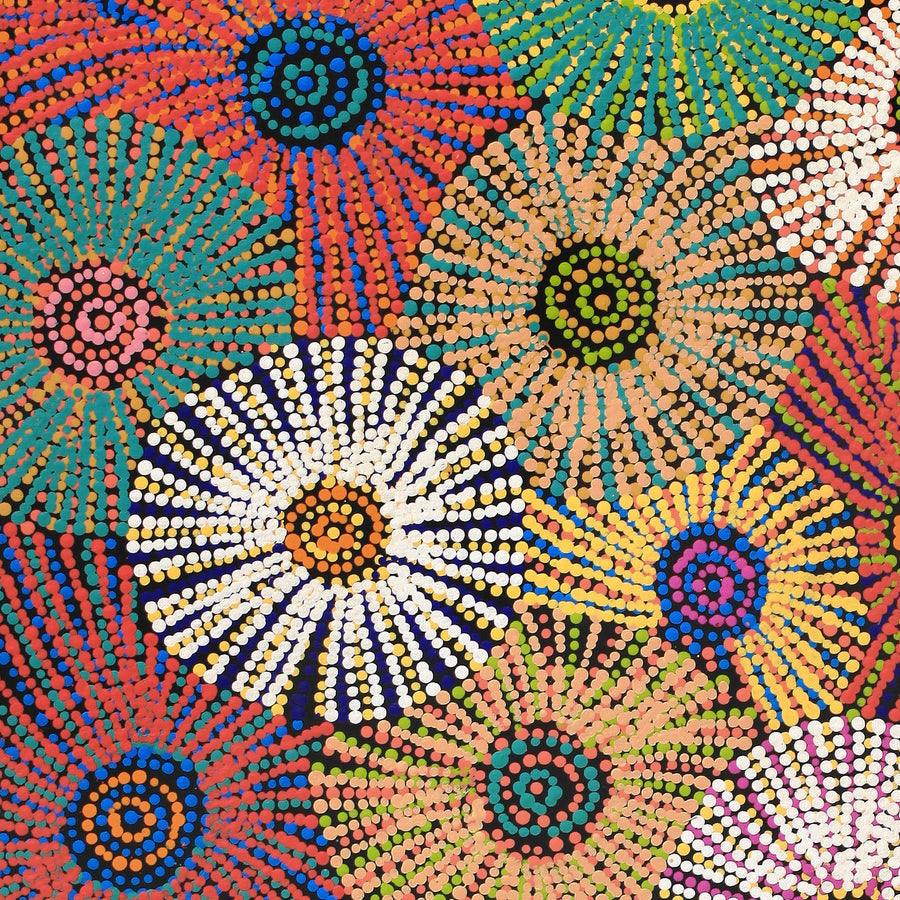 Aboriginal Artwork by Evelyn Nangala Robertson, Ngapa Jukurrpa (Water Dreaming) - Puyurru, 76x46cm