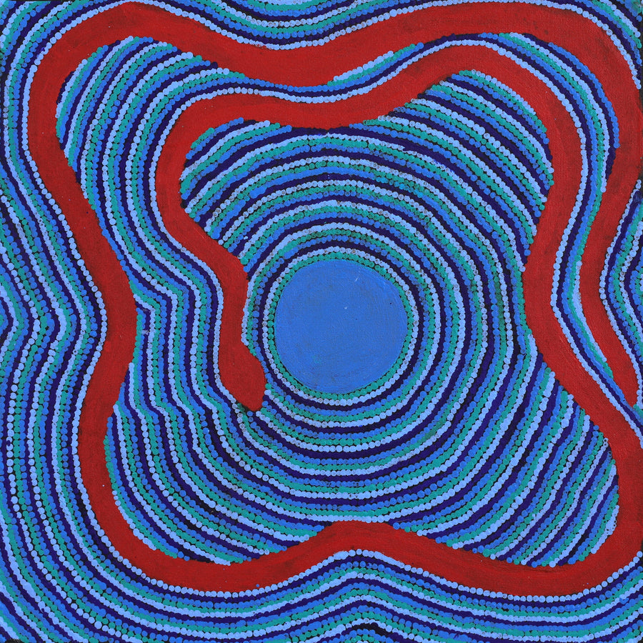 Aboriginal Artwork by Ezekiel Jakamarra James, Warna Jukurrpa (Snake Dreaming), 46x46cm